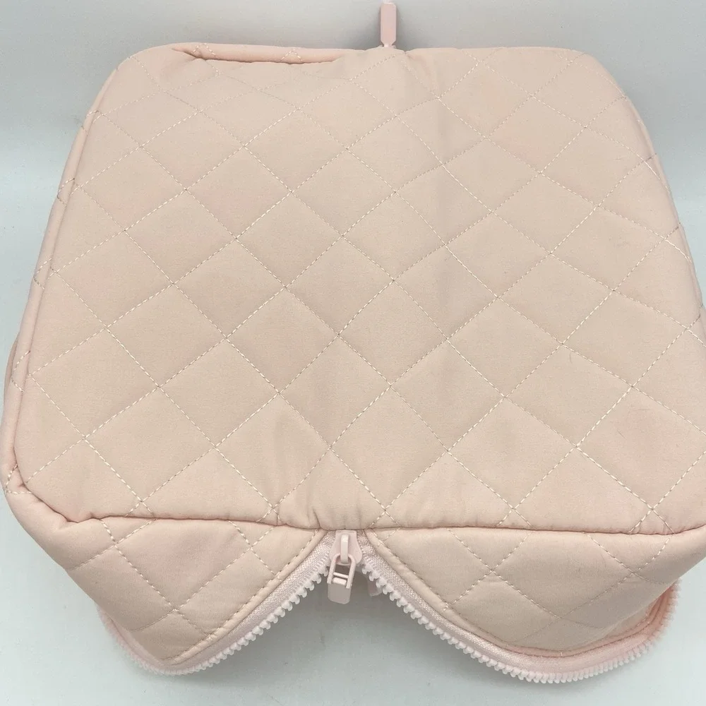 Quilted Pink Makeup Bag Travel Cosmetic Case Organizer with Interior‎ Dividers